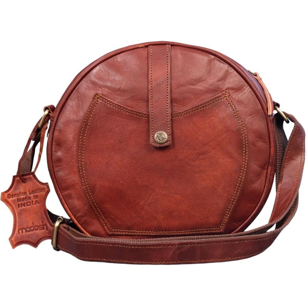 Leather Crossbody Bag Women Semi-Circular Design Adjustable Strap Durable Small